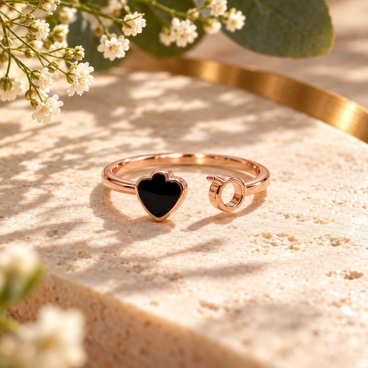 925 Rose gold ring with black enamel