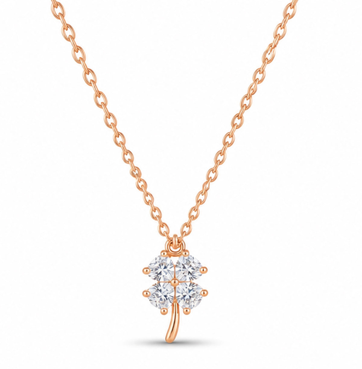 925  Rose Gold Cubic Zirconia Clover Necklace