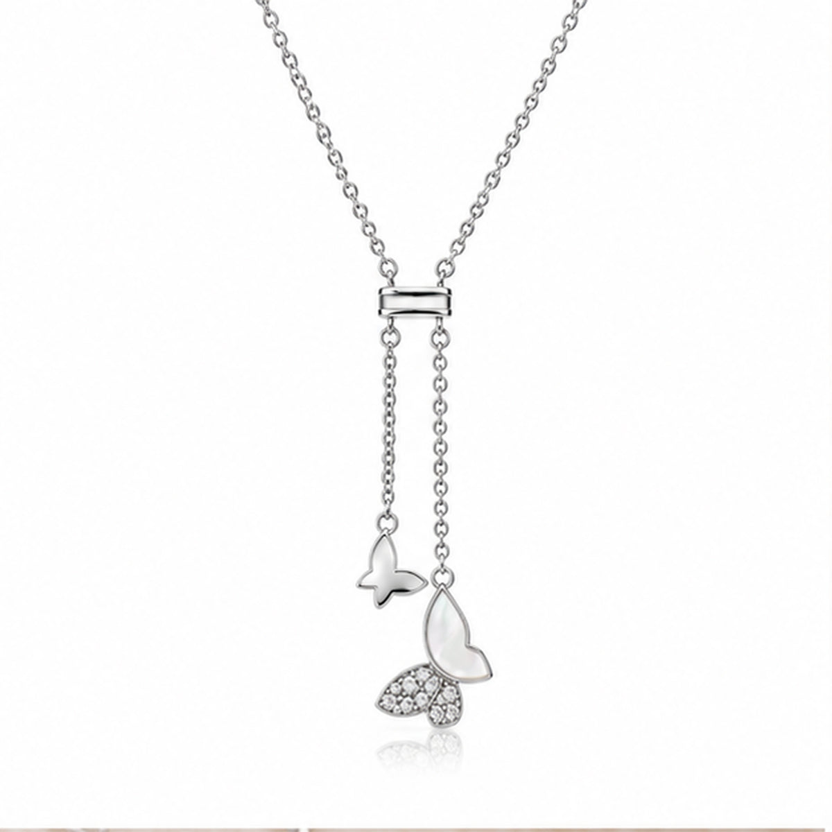 925 Sterling Silver Butterfly Drop Pendant Necklace