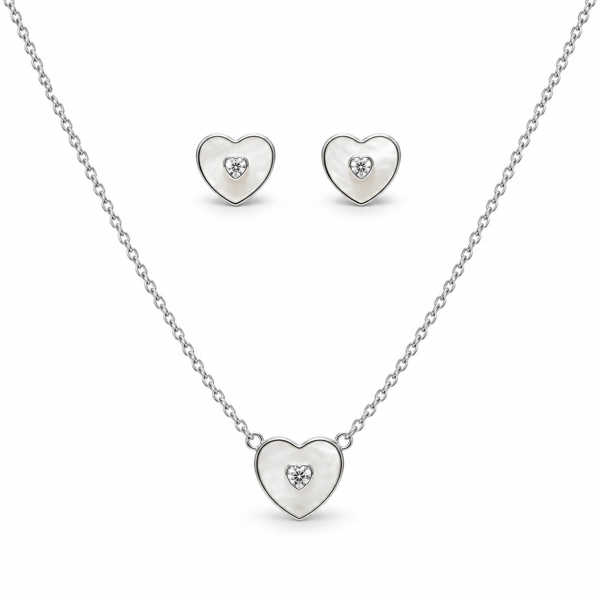 925 Sterling Silver Heart Jewelry Set | Necklace & Earring