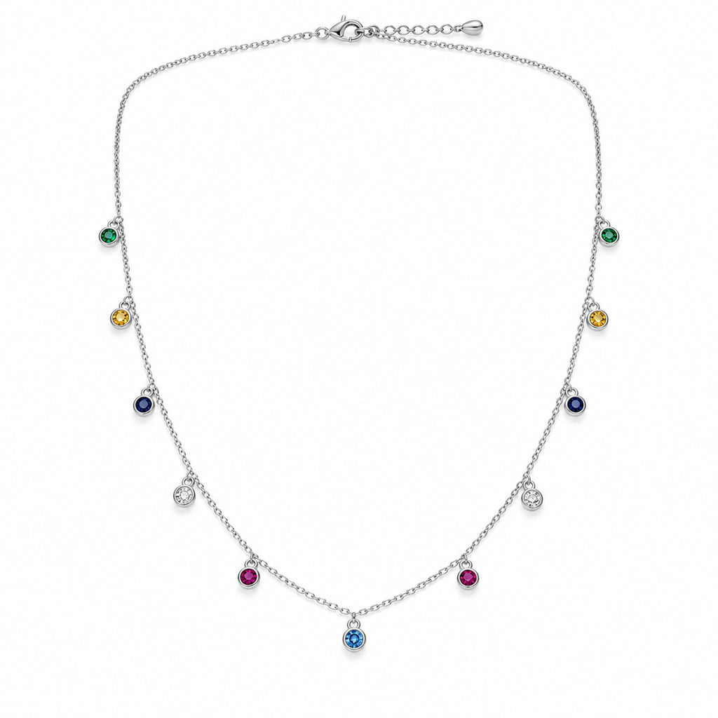 925 Sterling Silver Rainbow Dangle Necklace