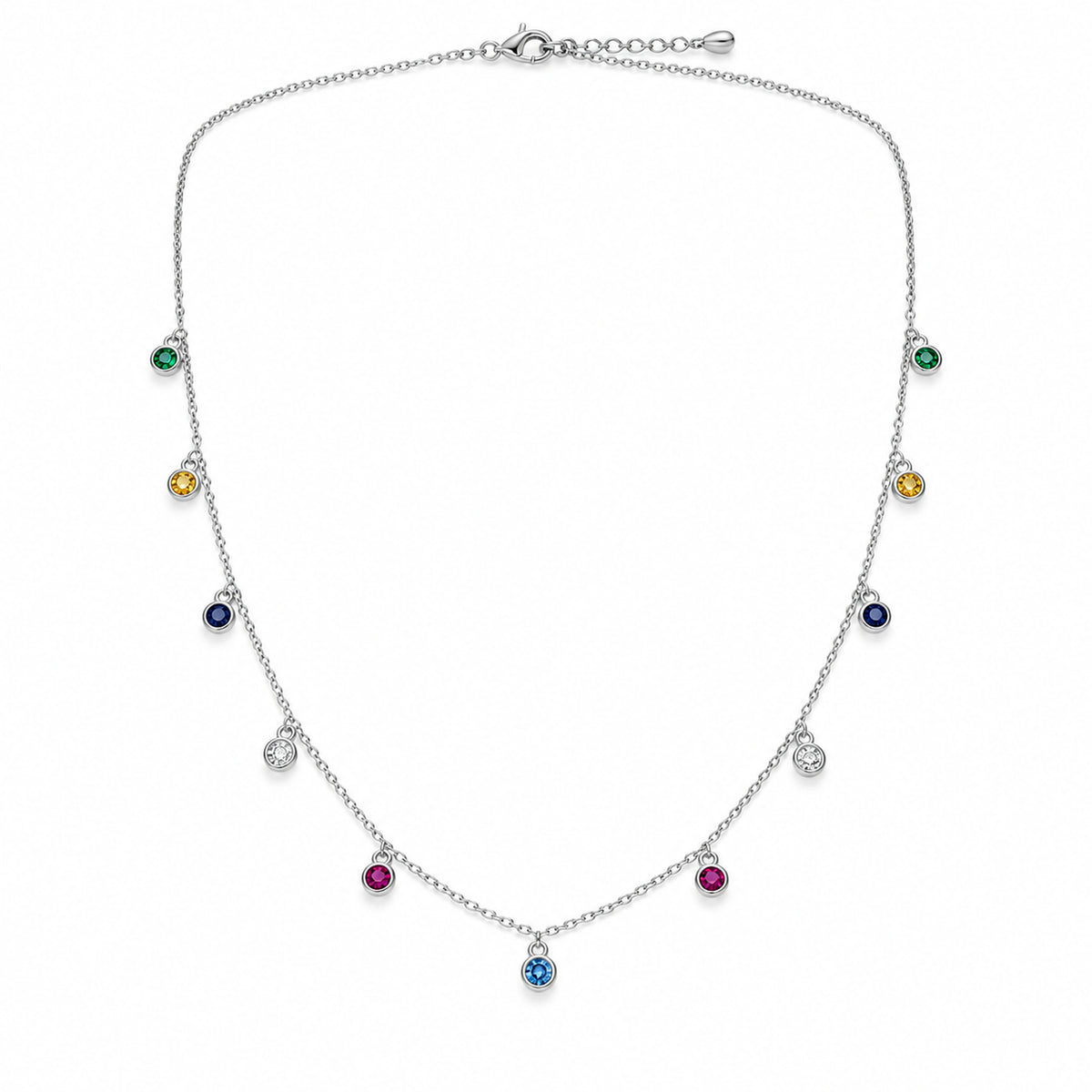 925 Sterling Silver Rainbow Dangle Necklace