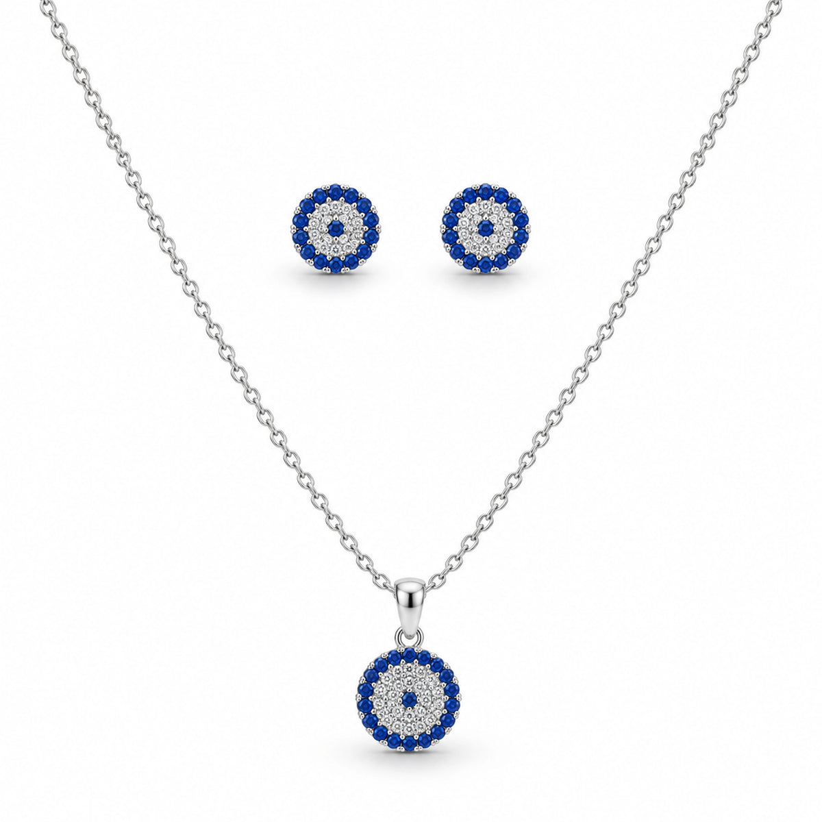 925 Sterling Silver Evil Eye Jewelry Set | Necklace & Earrings