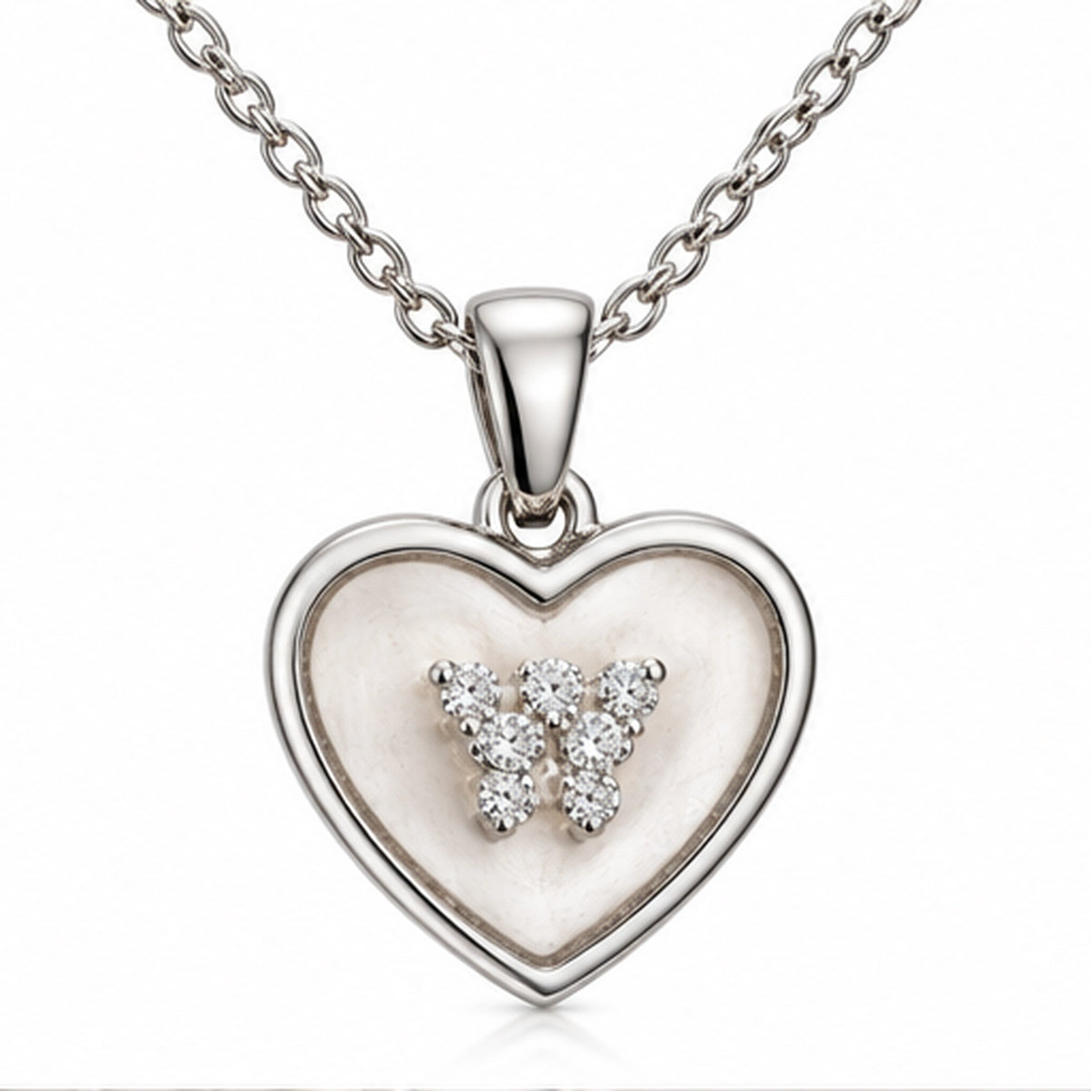 925 Sterling Silver Heart & Butterfly Pendant Necklace