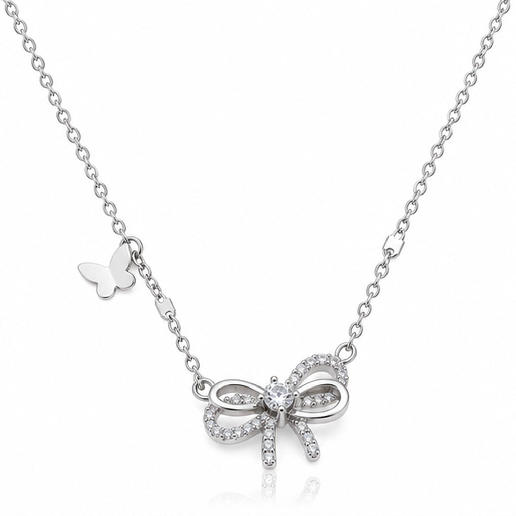 925 sterling silver bow tie and butterfly necklace
