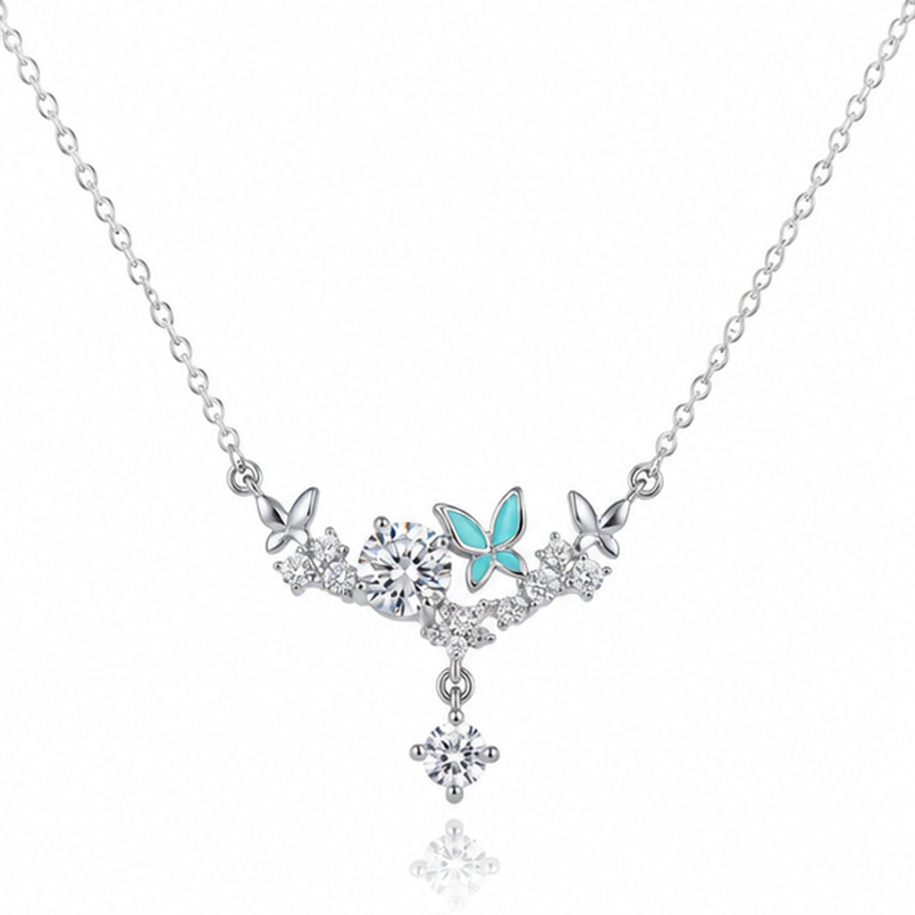 925 Sterling Silver Butterfly & CZ Cluster Necklace