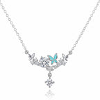 925 Sterling Silver Butterfly & CZ Cluster Necklace