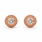 Rose Gold Halo Crystal Stud Earrings 925 Sterling Silver