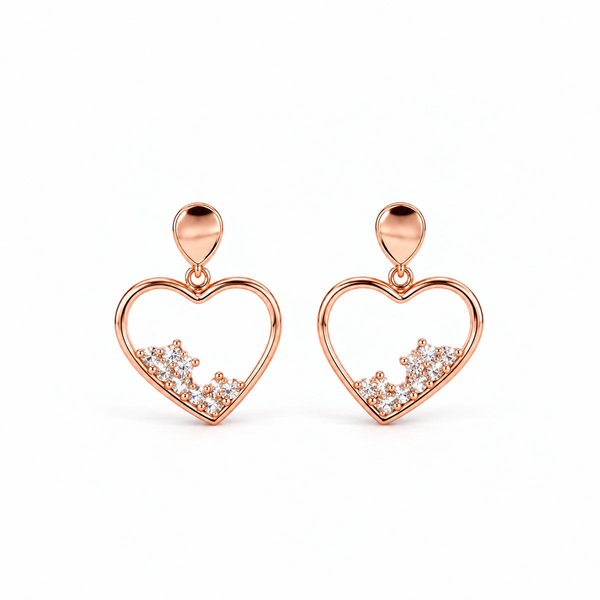 Rose Gold Heart Crystal Drop Earrings 925 Sterling Silver