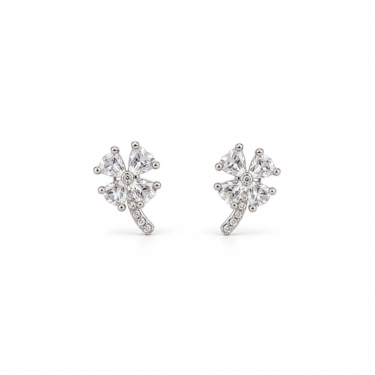 Crystal Floral Cluster Stud Earrings 925 Sterling Silver