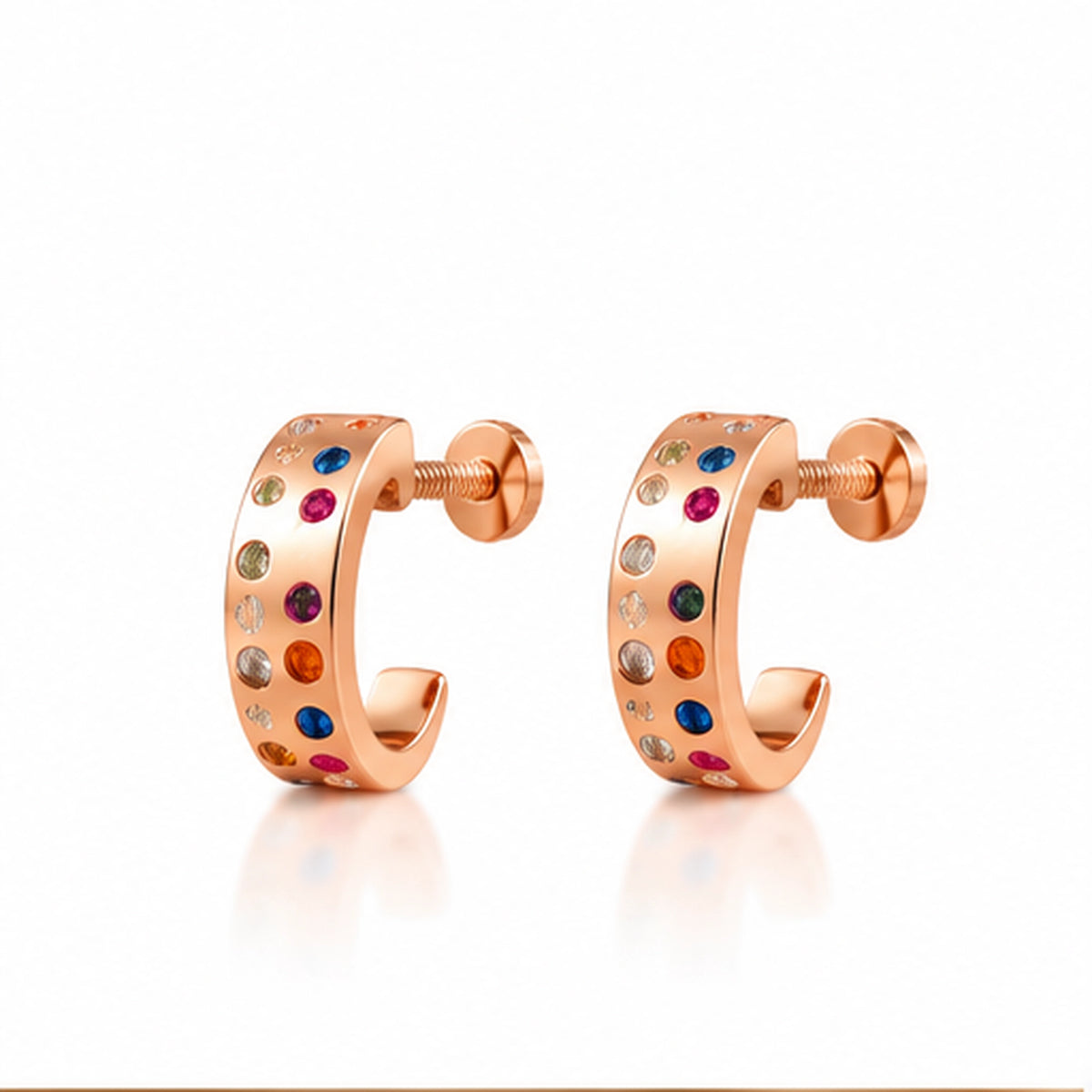 Rose Gold Multicolor Stone Huggie Hoop Earrings 925 Sterling Silver