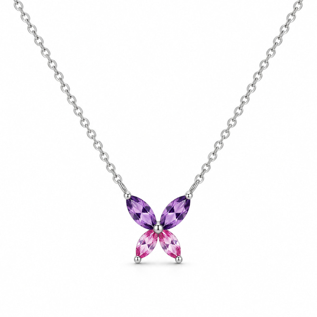 925 Sterling silver Two-Tone stone Butterfly Solitaire necklace