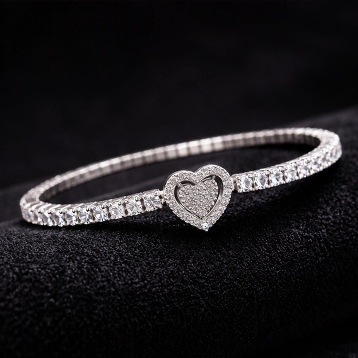 Eterna Double Heart 925 Sterling Silver Stretch Bracelet