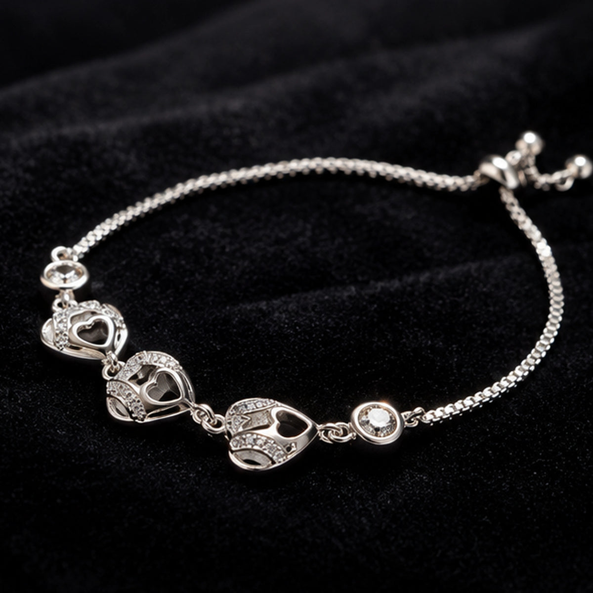 Luna Adjustable Triple Heart 925 Silver Bracelet