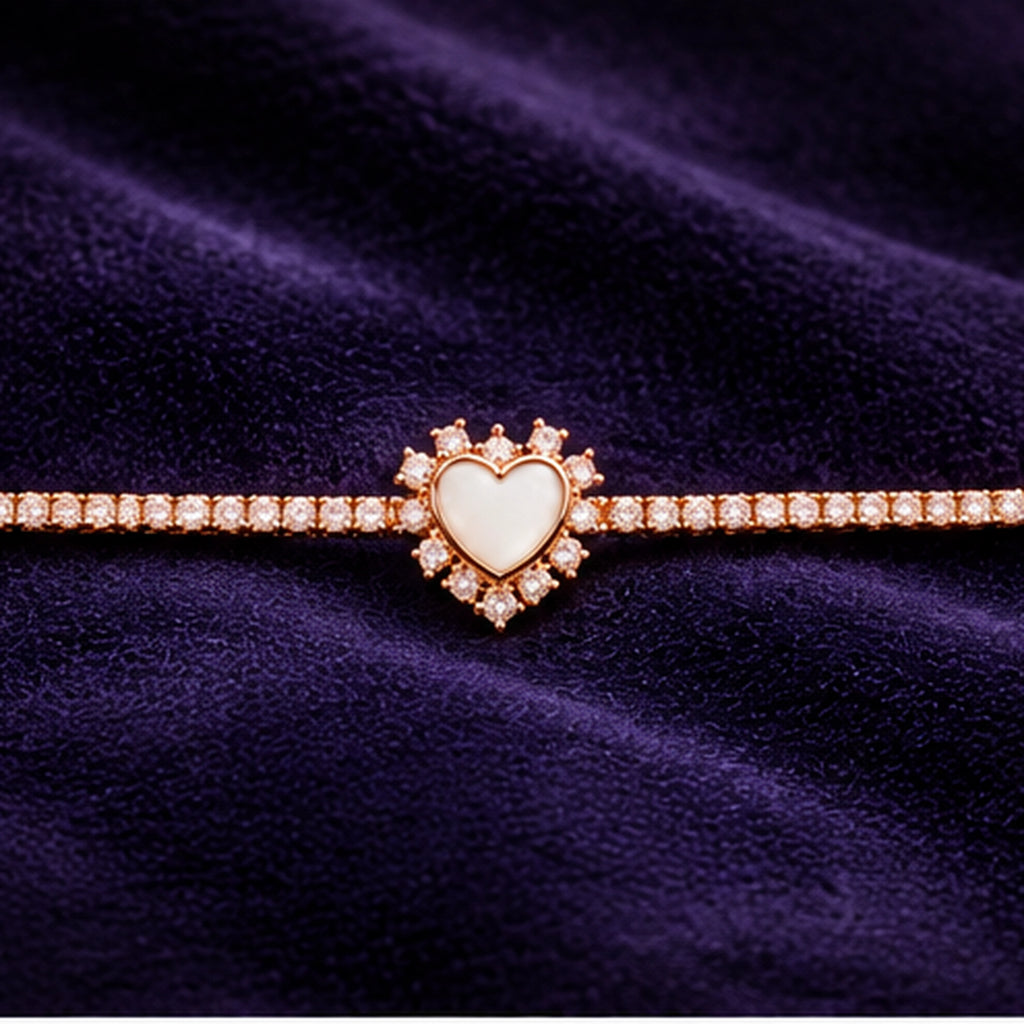 Celeste Halo Heart Rose Gold Tennis Bracelet | 925 Silver