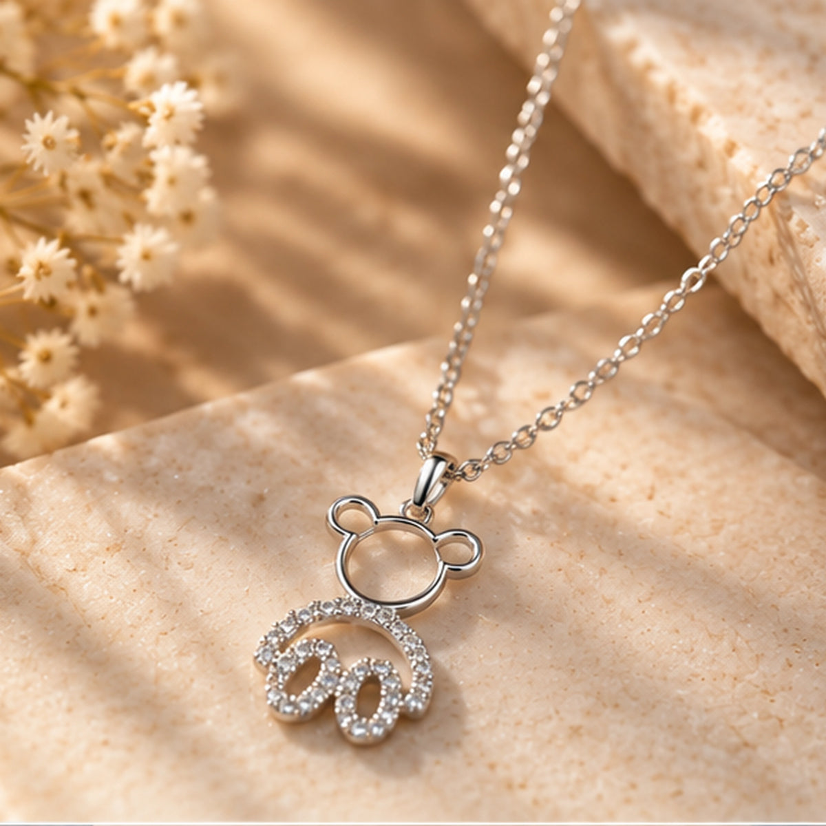 925 Sterling Silver Teddy Bear Pendant Necklace