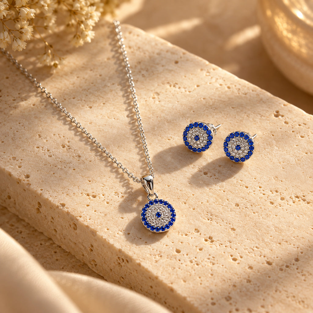 925 Sterling Silver Evil Eye Jewelry Set | Necklace & Earrings