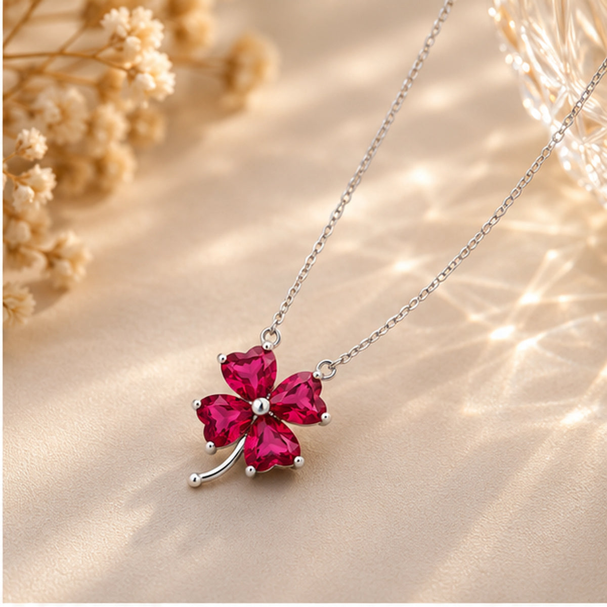 925 Sterling Silver Heart Clover Necklace