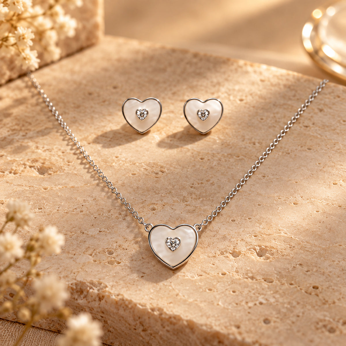 925 Sterling Silver Heart Jewelry Set | Necklace & Earring