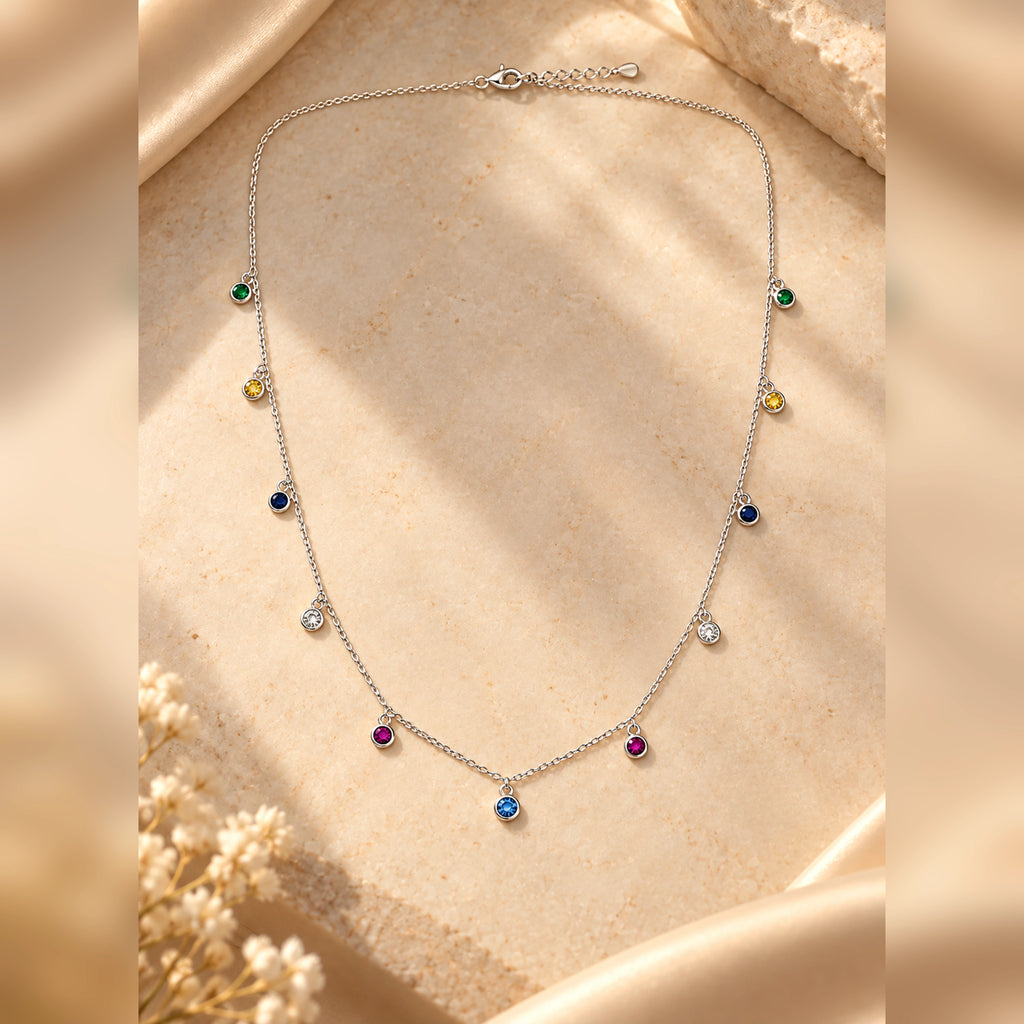 925 Sterling Silver Rainbow Dangle Necklace