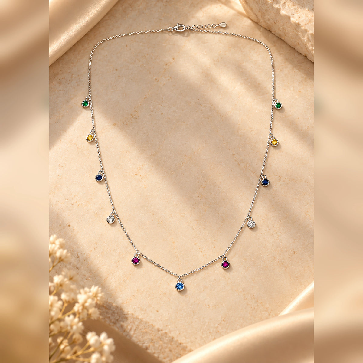 925 Sterling Silver Rainbow Dangle Necklace