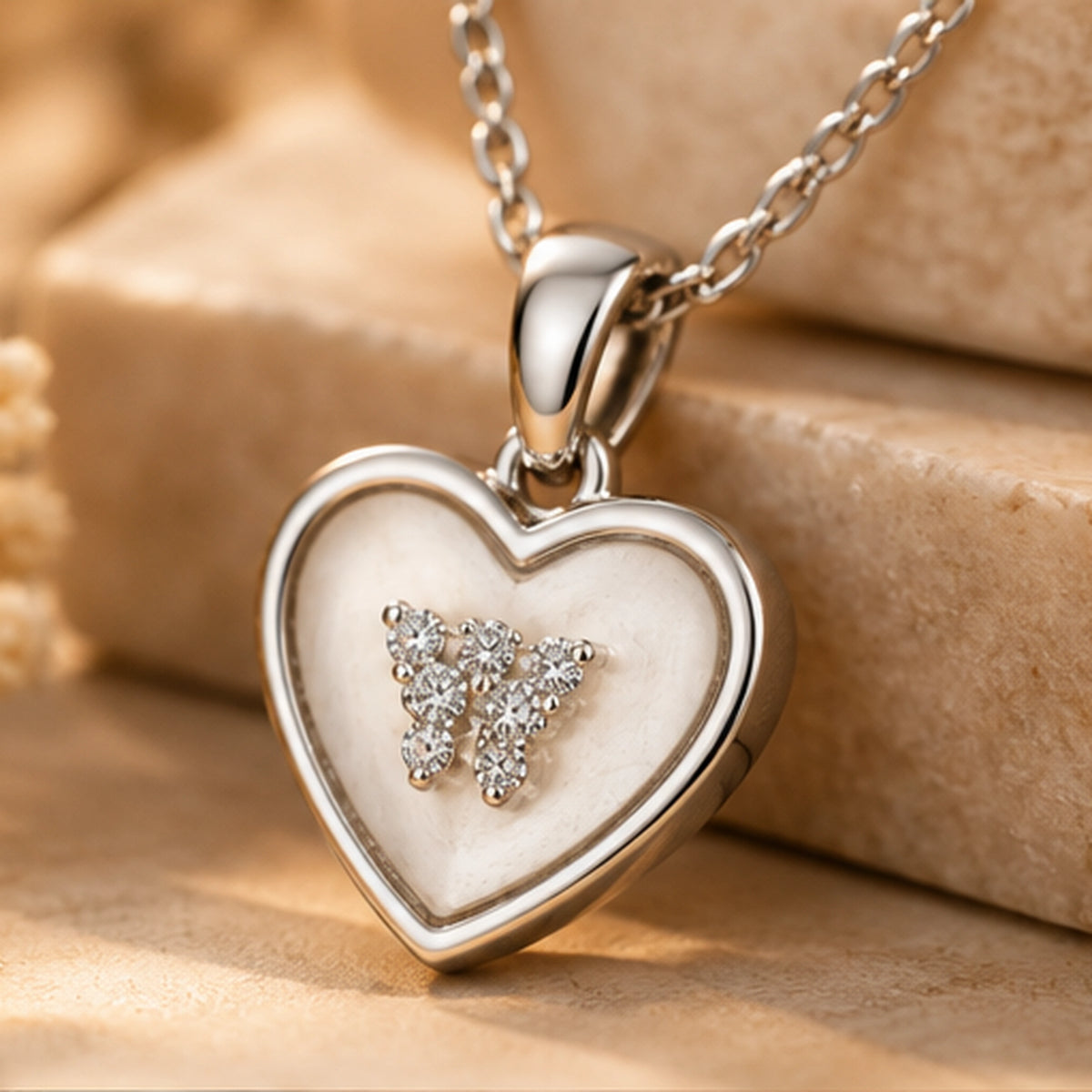 925 Sterling Silver Heart & Butterfly Pendant Necklace