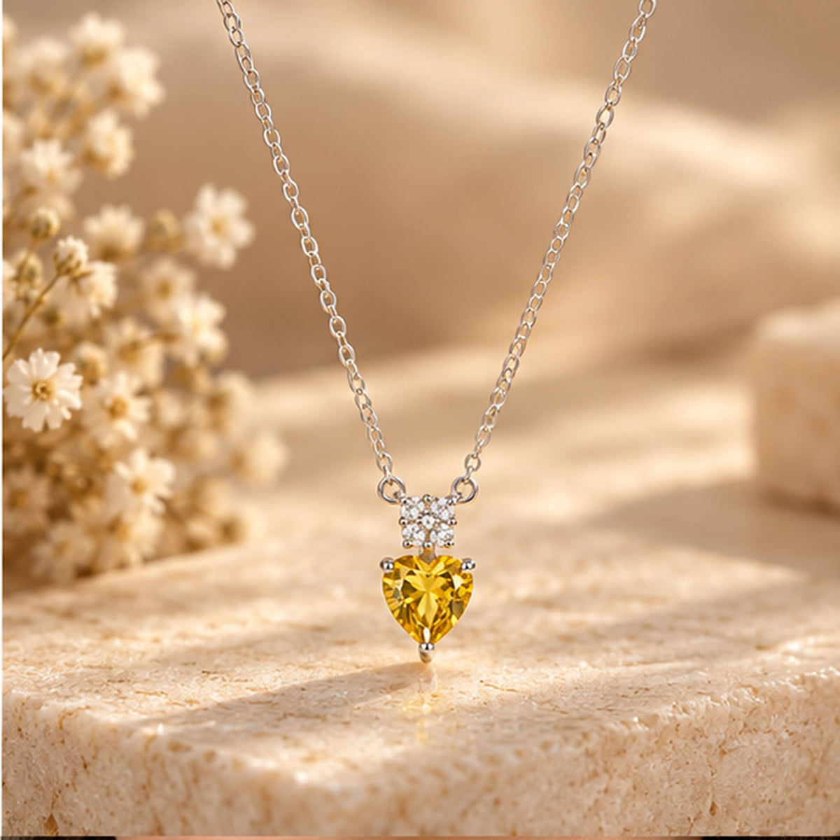 925 Sterling Silver Yellow Heart Solitaire Necklace