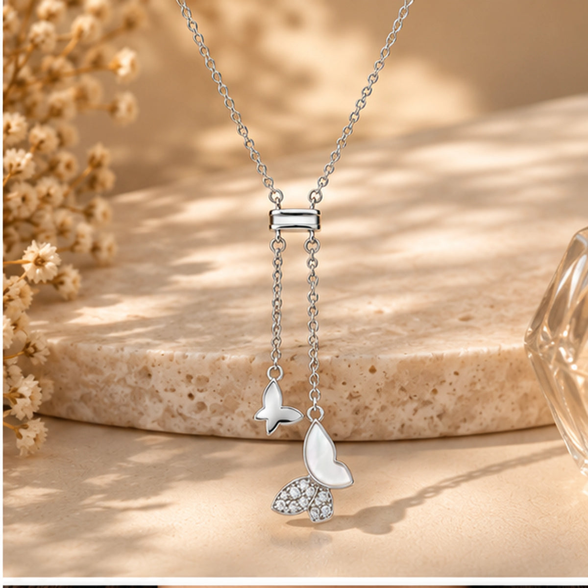 925 Sterling Silver Butterfly Drop Pendant Necklace