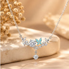 925 Sterling Silver Butterfly & CZ Cluster Necklace