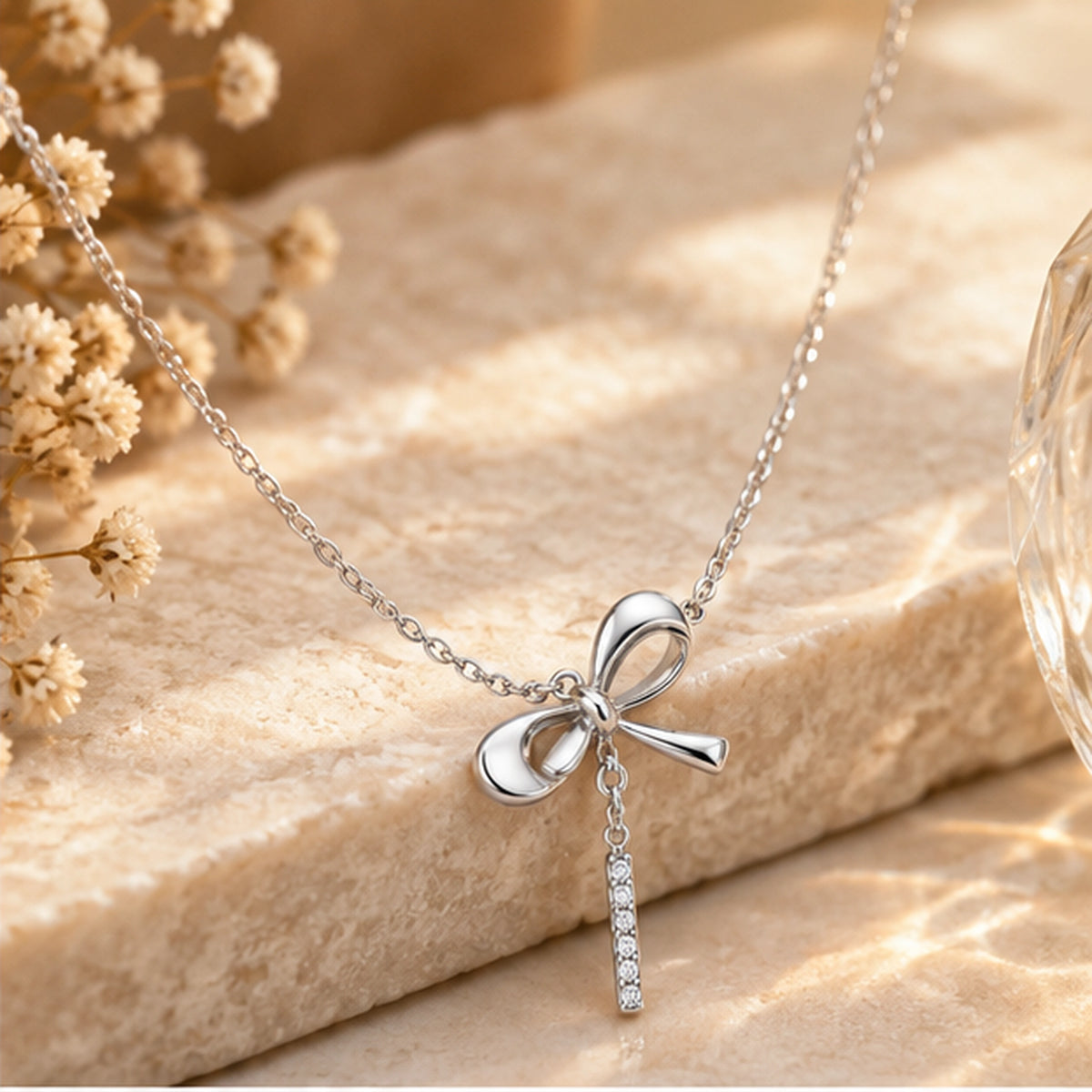 925 Sterling Silver Bow Drop Pendant Necklace | NBM SILVERS