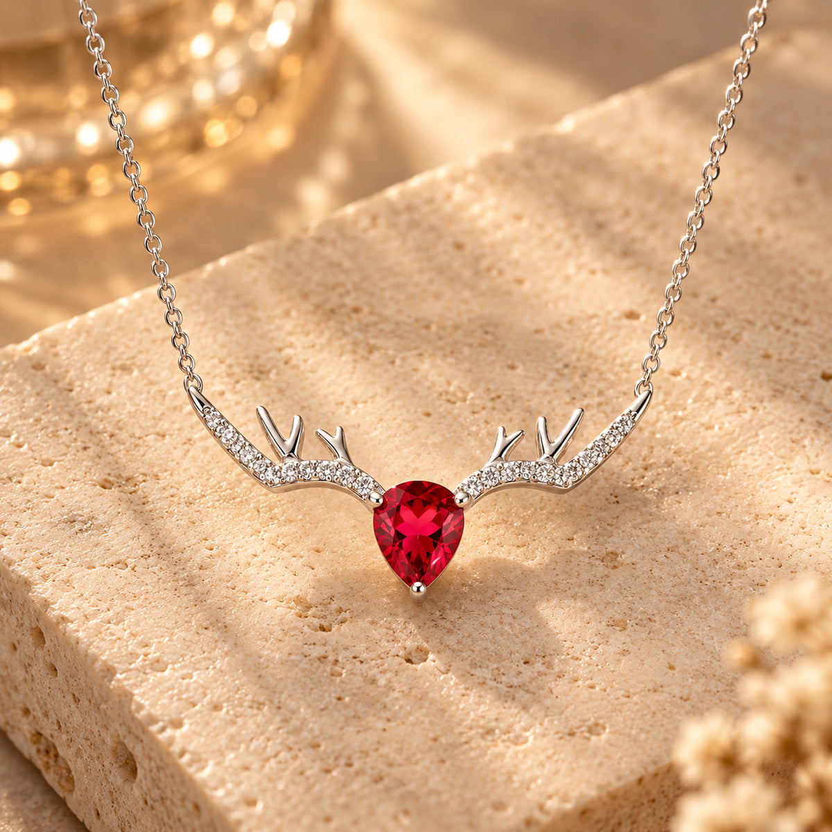 925 Sterling Silver Deer Horn Necklace