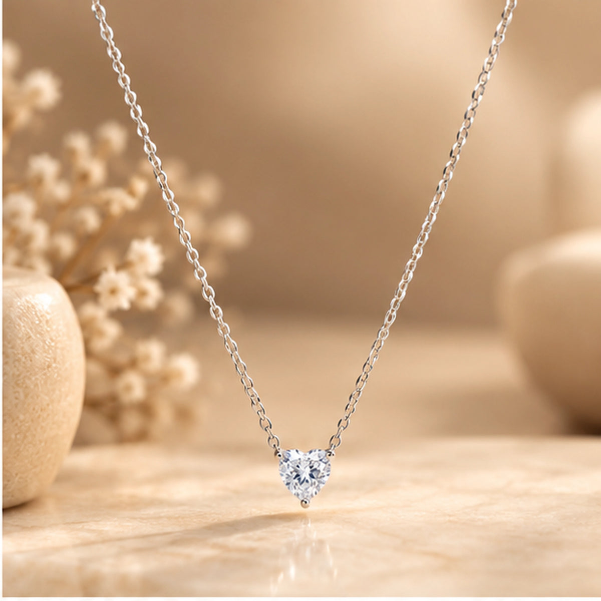 925 Sterling Silver Solitaire Heart Necklace