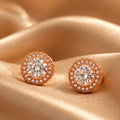 Rose Gold Halo Crystal Stud Earrings 925 Sterling Silver
