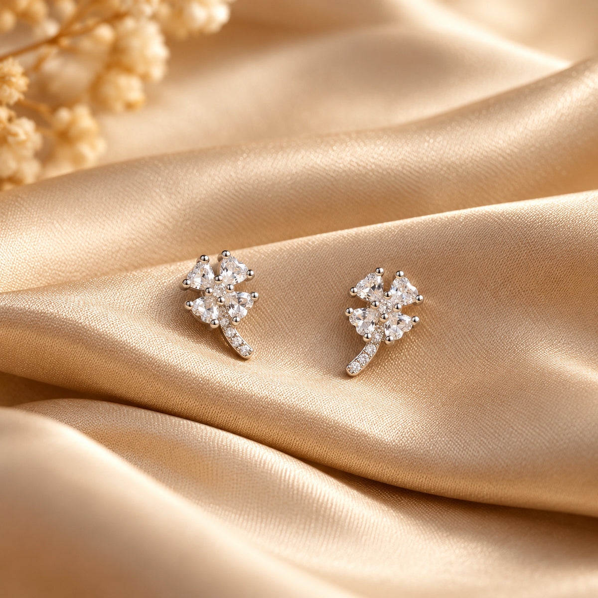 Crystal Floral Cluster Stud Earrings 925 Sterling Silver