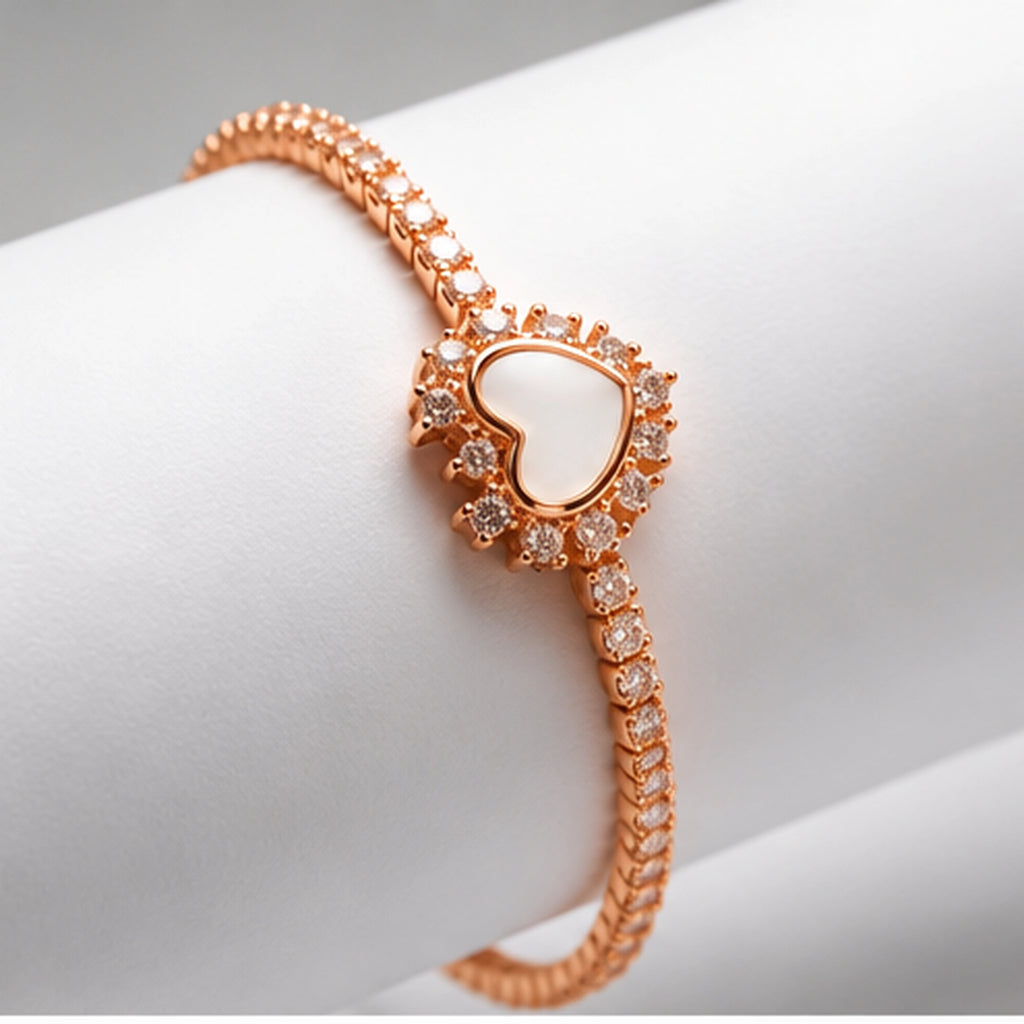 Celeste Halo Heart Rose Gold Tennis Bracelet | 925 Silver