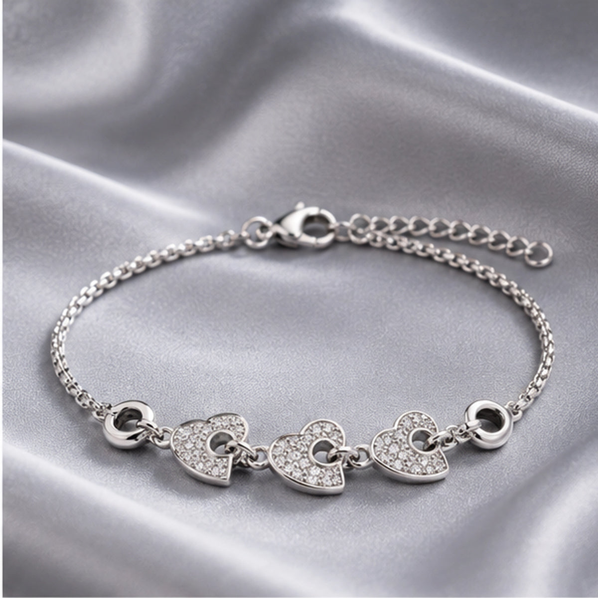 Celeste Triple Heart 925 Sterling Silver Bracelet