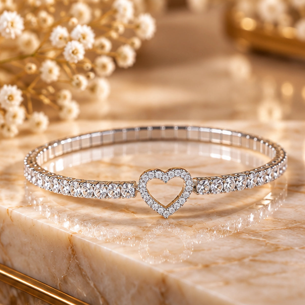 Celina Open Heart 925 Sterling Silver Stretch Bracelet