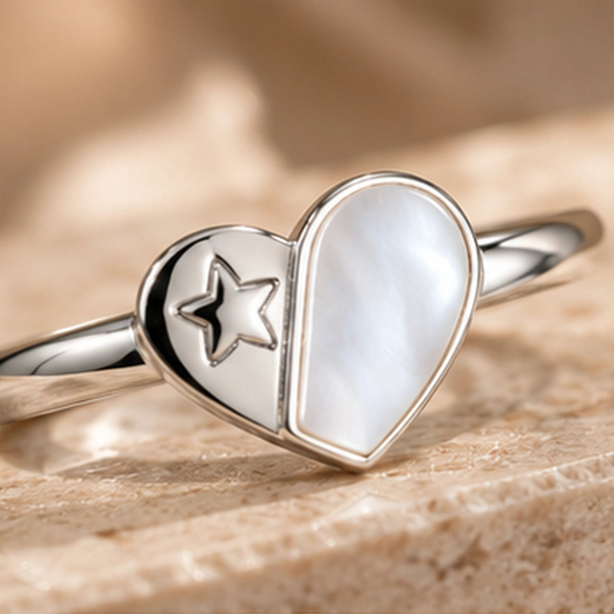 925 Mother-of-Pearl Heart & Star Ring