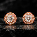 Rose Gold Halo Crystal Stud Earrings 925 Sterling Silver