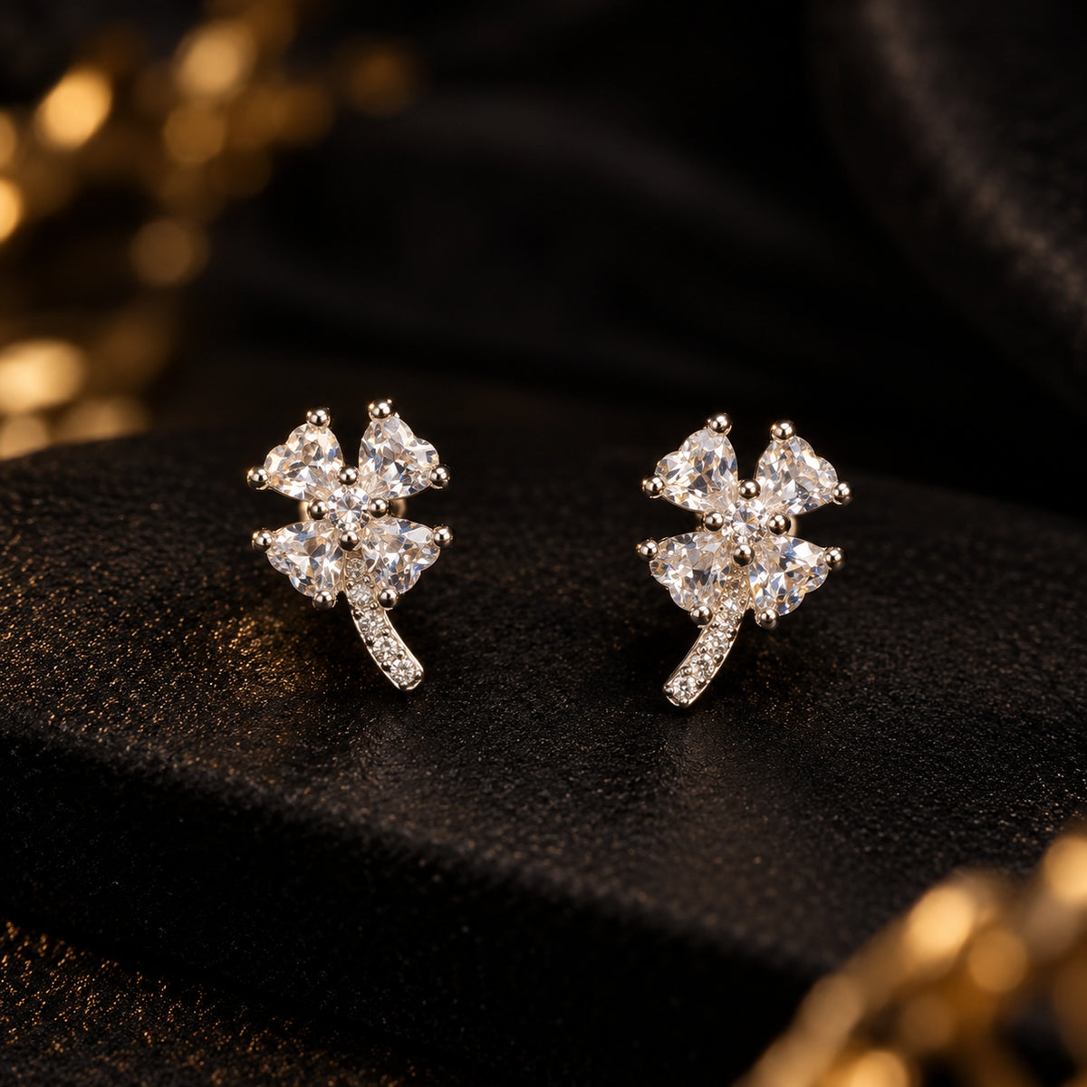 Crystal Floral Cluster Stud Earrings 925 Sterling Silver