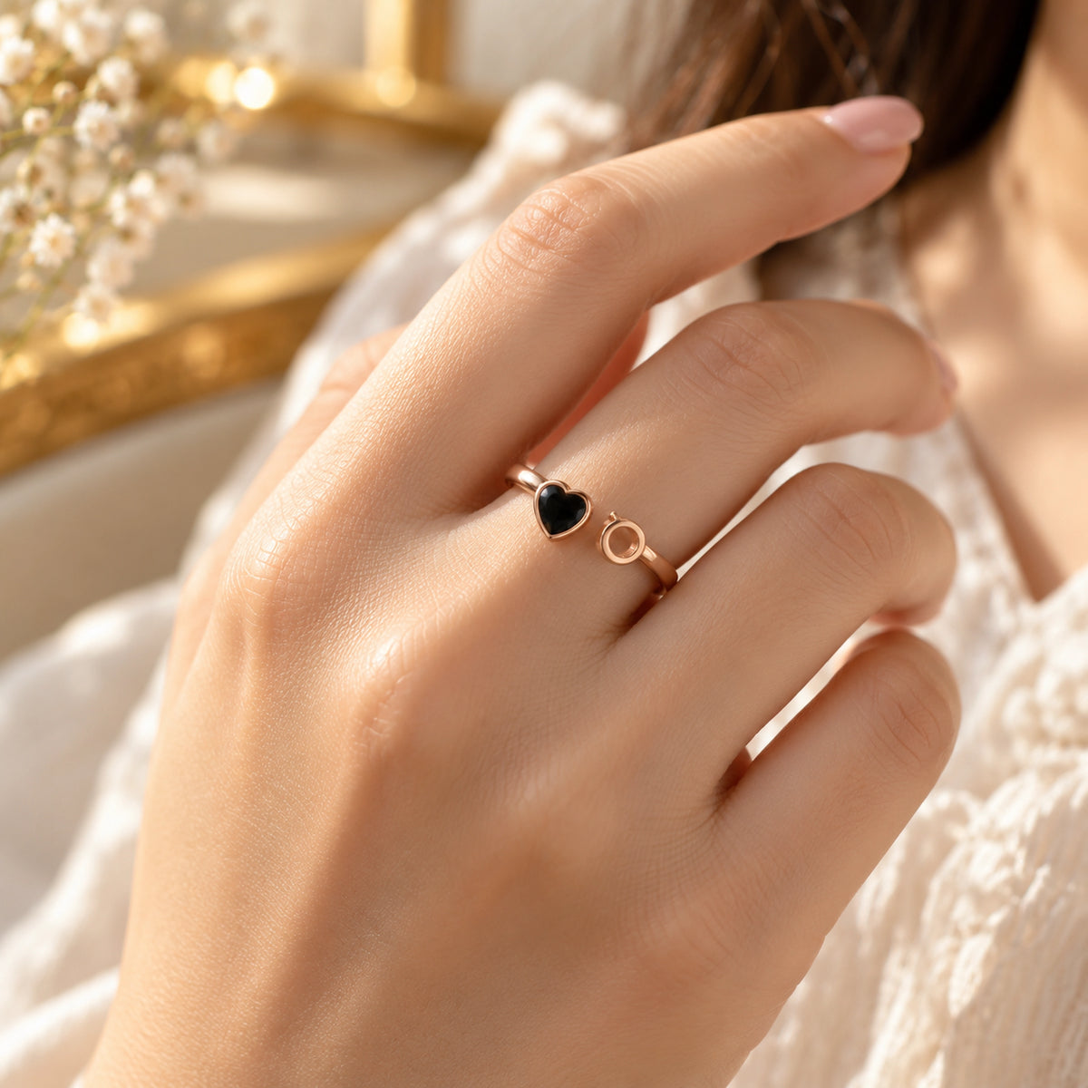 925 Rose gold ring with black enamel