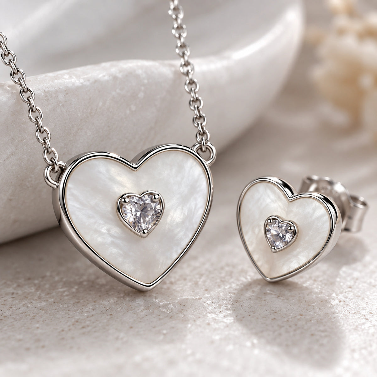 925 Sterling Silver Heart Jewelry Set | Necklace & Earring