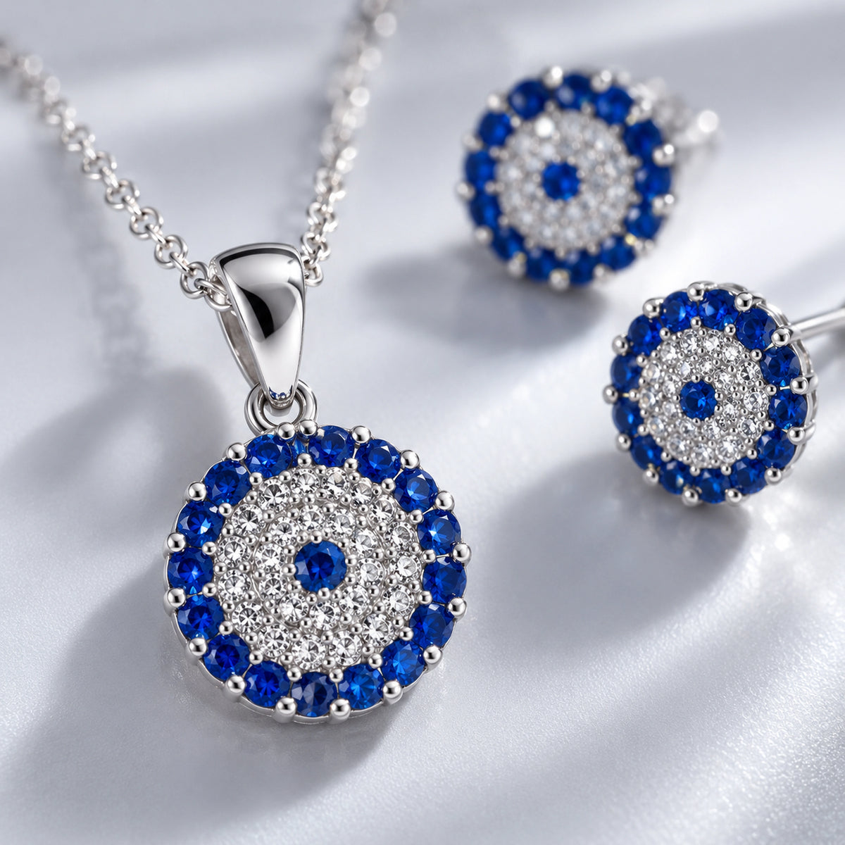 925 Sterling Silver Evil Eye Jewelry Set | Necklace & Earrings