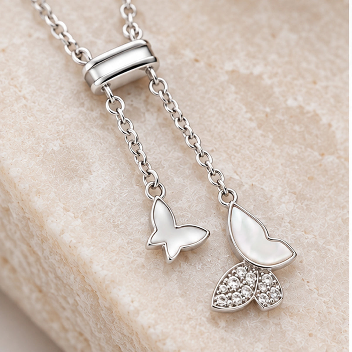 925 Sterling Silver Butterfly Drop Pendant Necklace