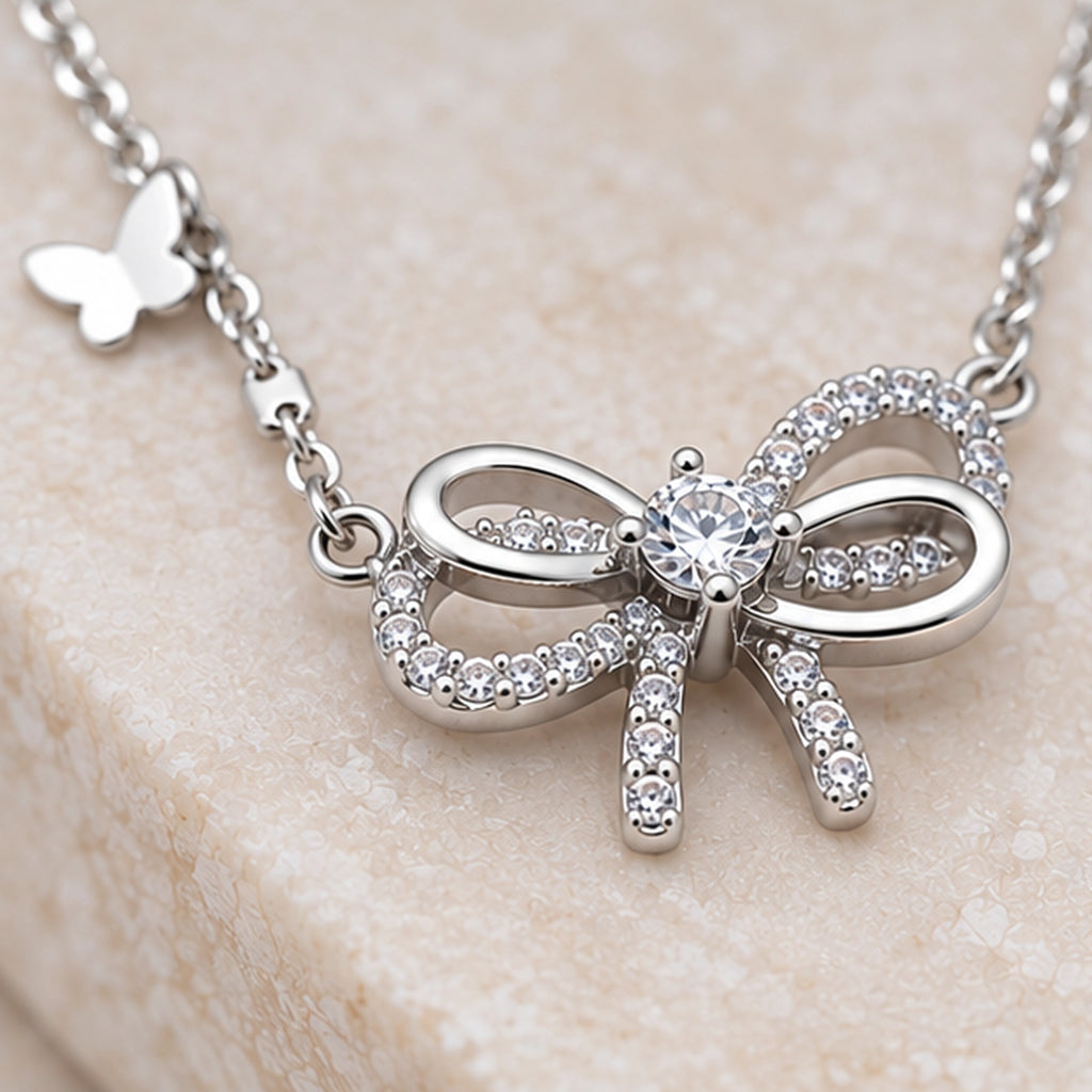 925 sterling silver bow tie and butterfly necklace