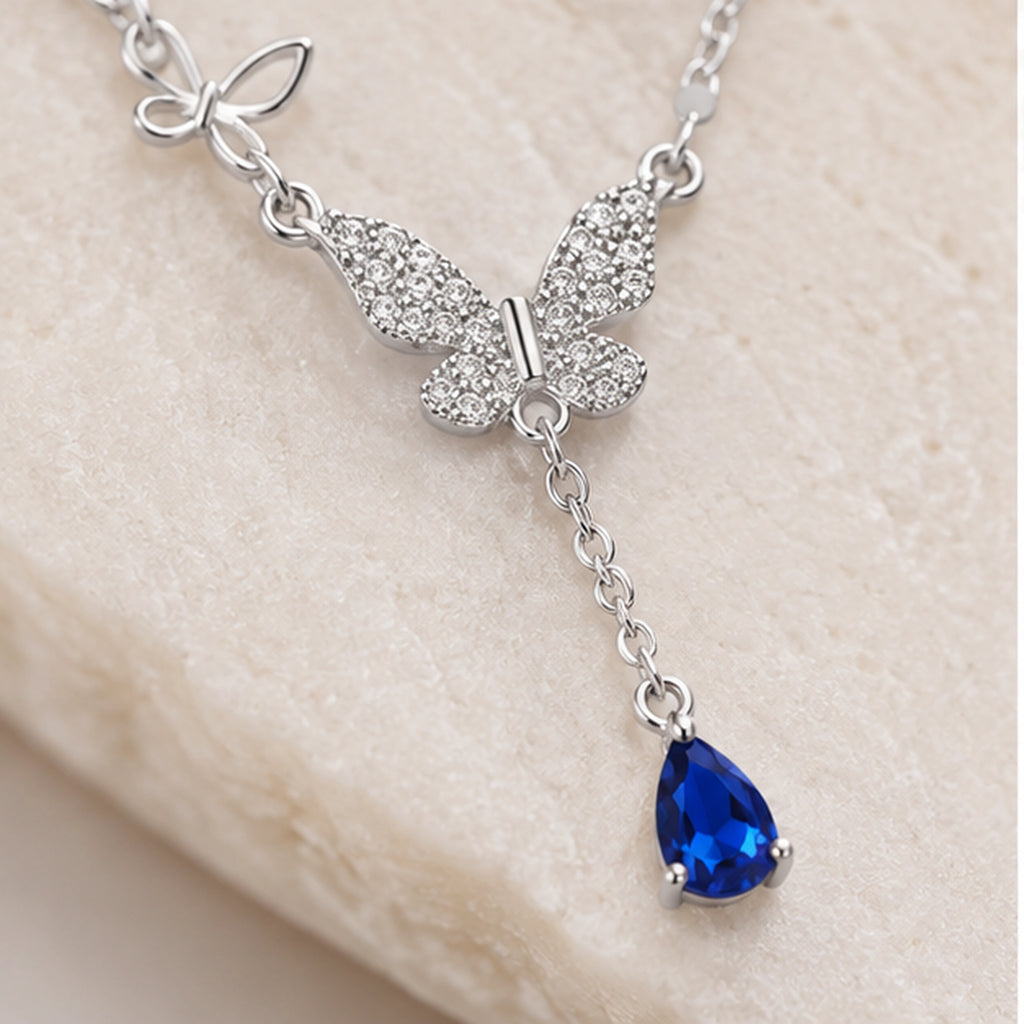 925 sterling silver butterfly Y-shaped necklace