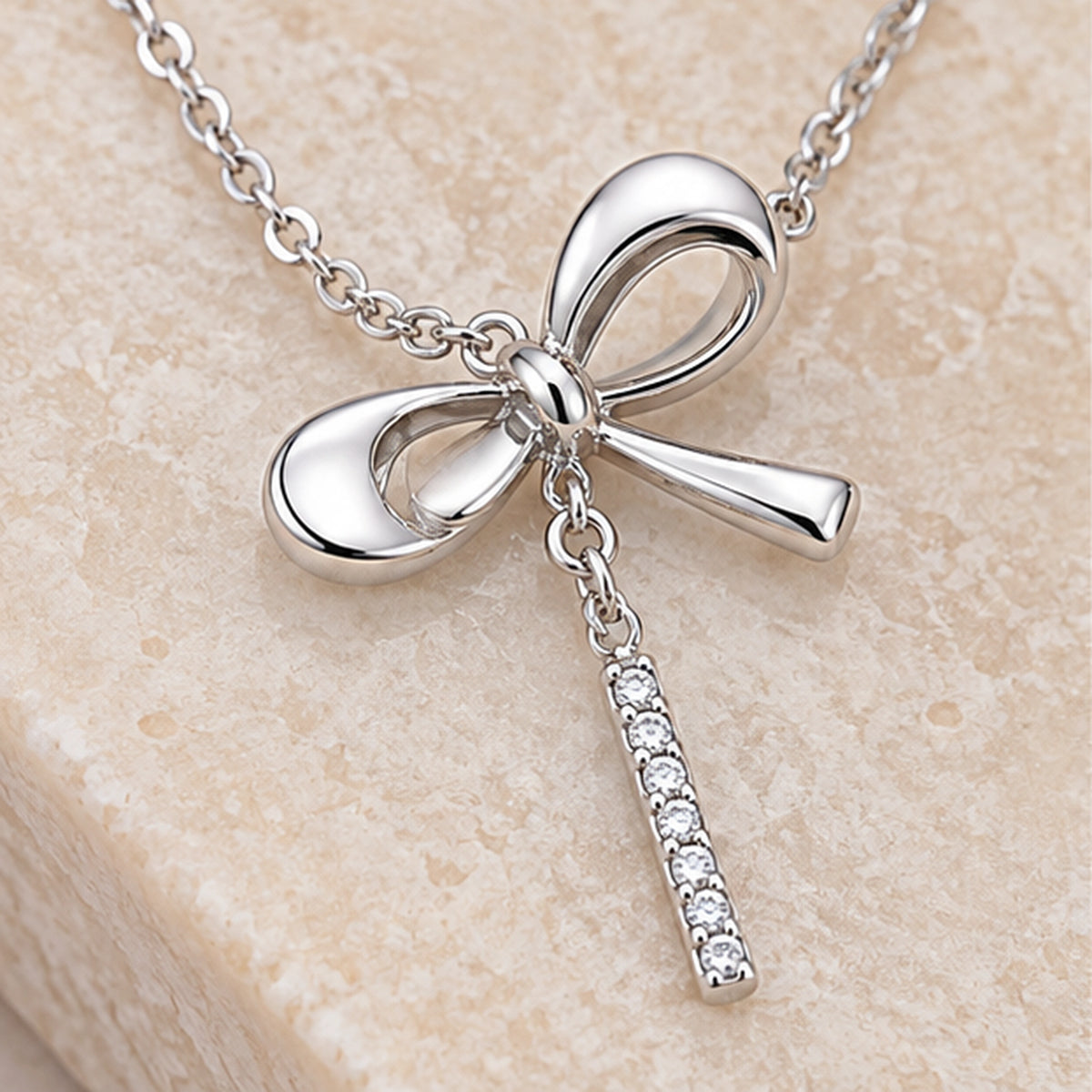 925 Sterling Silver Bow Drop Pendant Necklace | NBM SILVERS