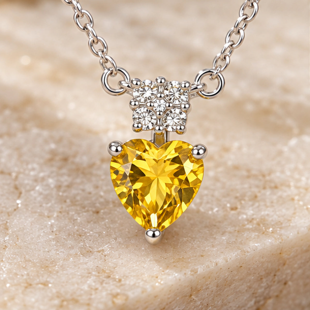 925 Sterling Silver Yellow Heart Solitaire Necklace