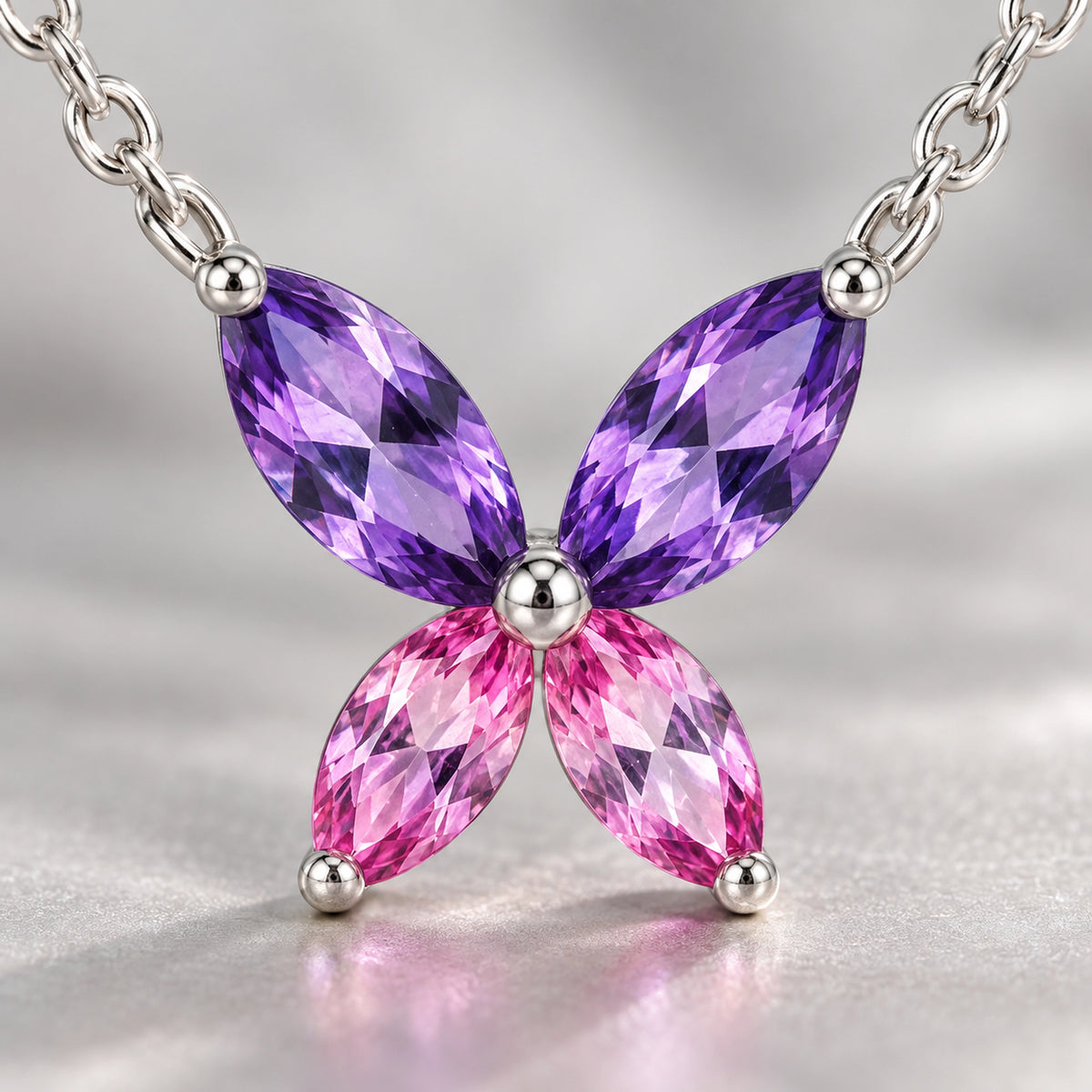 925 Sterling silver Two-Tone stone Butterfly Solitaire necklace