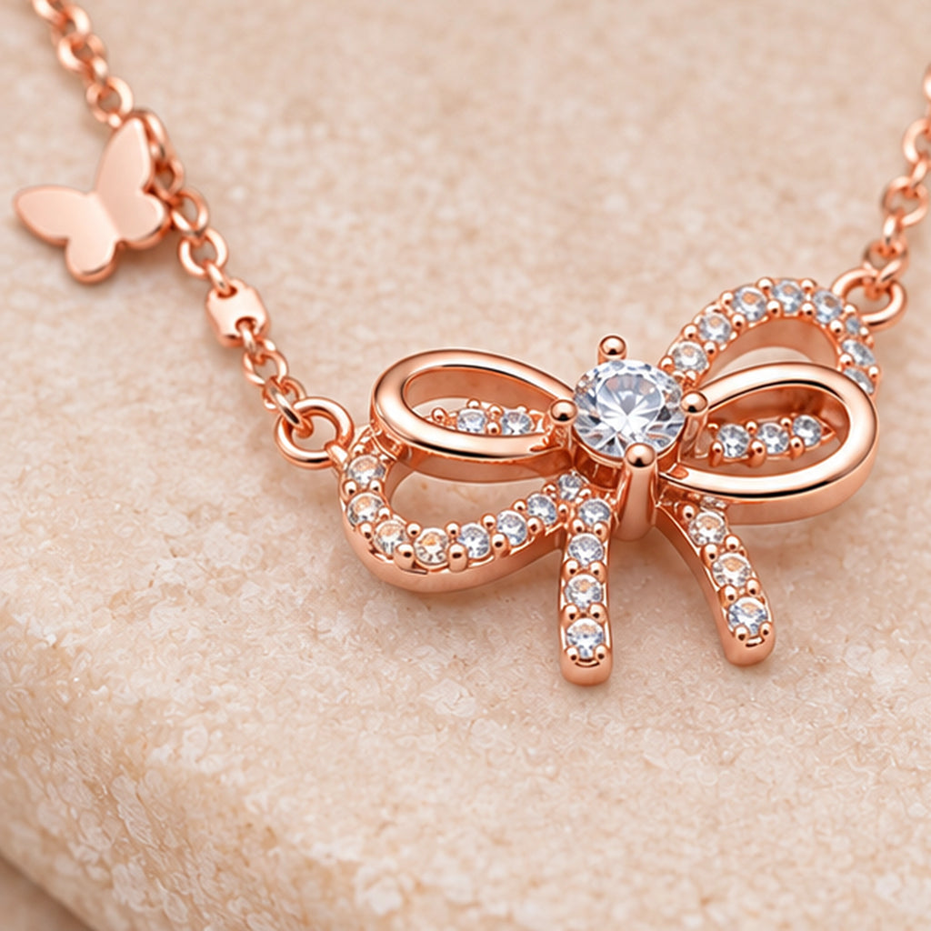 925 sterling silver bow tie and butterfly necklace